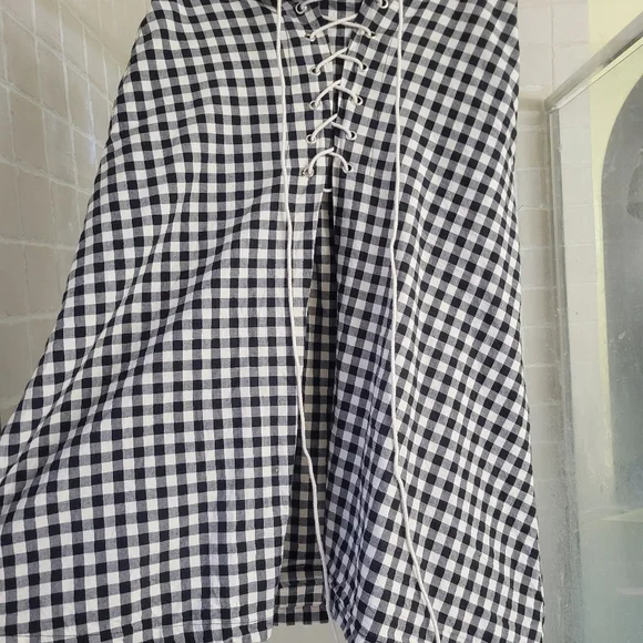 Eva Franco Lace-Up Black and White Gingham Midi Flare Skirt Medium - Picture 3 of 16